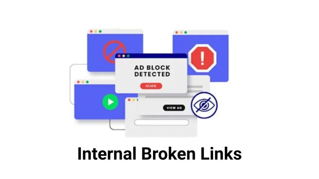 "Illustration showing internal broken links and ad block detection warnings affecting website functionality and user experience"