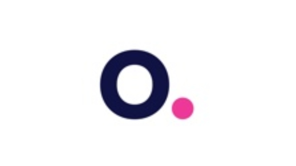 Minimalist logo featuring a bold navy blue letter “O” followed by a small magenta pink dot on a white background. Modern branding style, often used by creative or digital marketing companies.