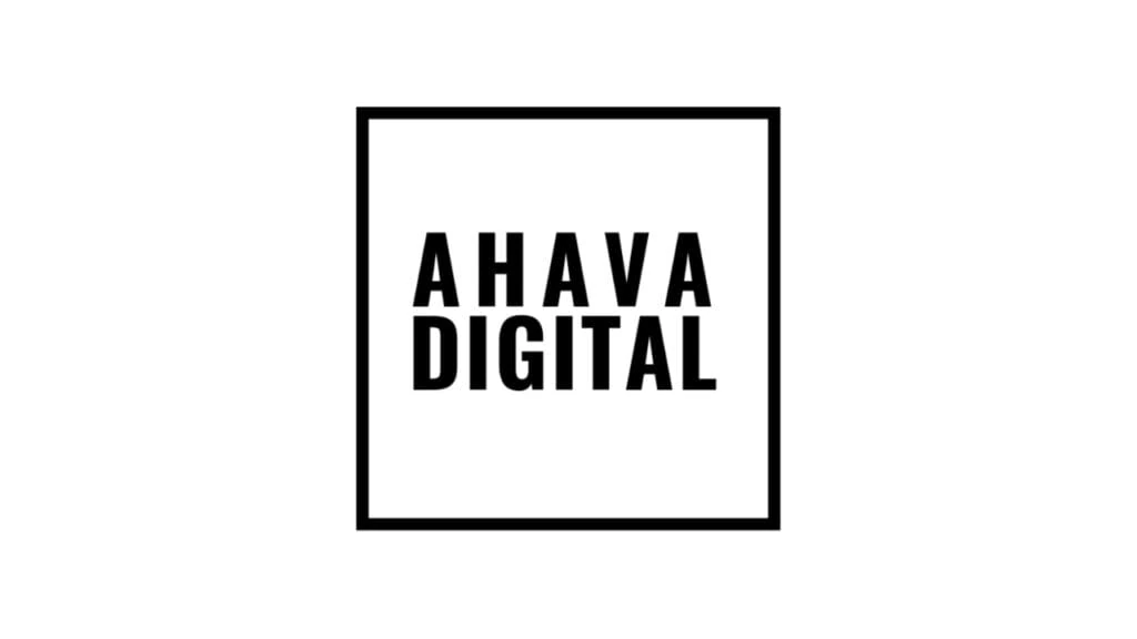 "AHAVA DIGITAL logo featuring minimalist typography with the brand name 'AHAVA' in bold letters followed by 'DIGITAL' in a clean, modern font."