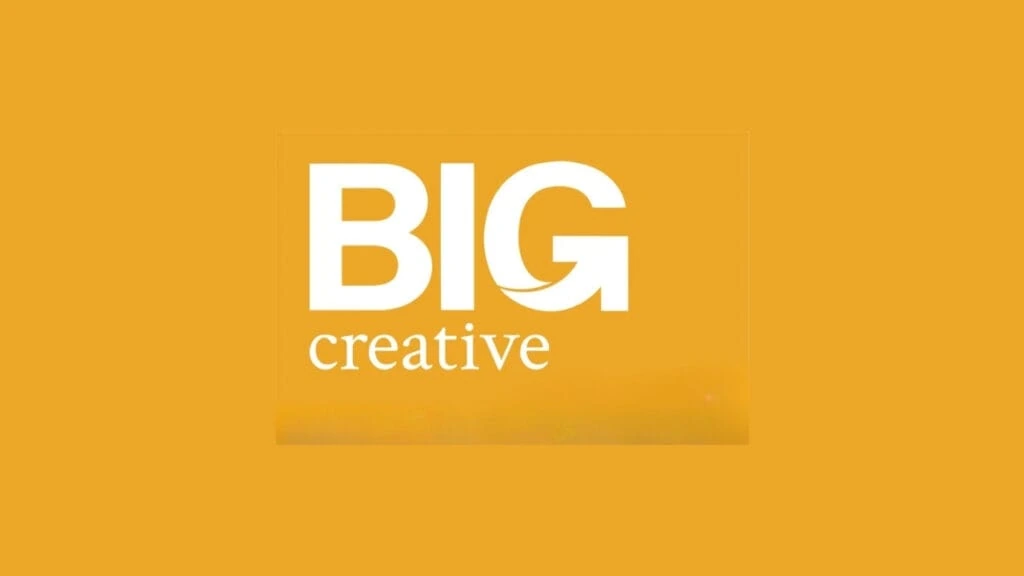 "BIG Creative logo featuring bold white text 'BIG' and smaller white text 'creative' on a vibrant orange background, representing a modern and innovative design agency."