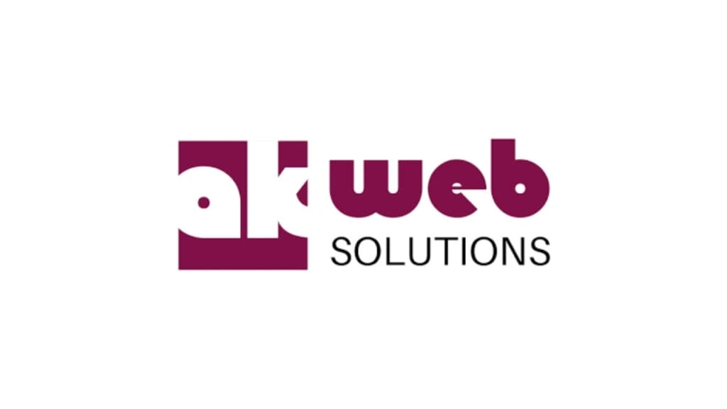 "AK Web Solutions logo featuring stylized maroon text 'akweb' with 'ak' inside a maroon square and 'web' in bold letters, followed by the word 'SOLUTIONS' in black, representing a web development and digital solutions company."