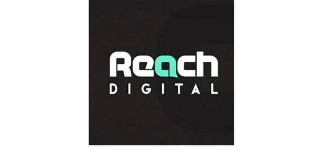Modern black and teal logo of Reach Digital, a Hamilton-based digital marketing agency specializing in SEO, SEM, and paid advertising.