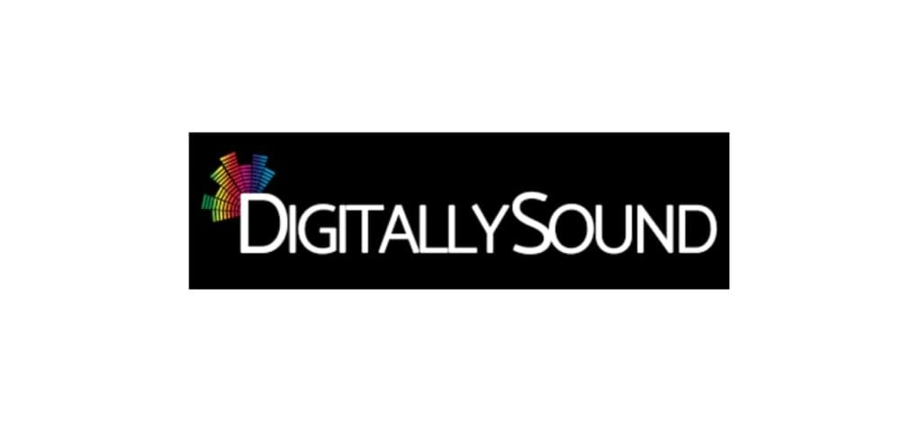"Digitally Sound logo featuring colorful sound wave graphics on a black background, highlighting creative digital marketing services in Ontario."