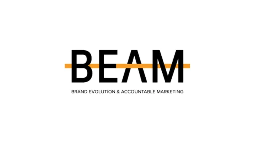 BEAM logo with bold black text and an orange line, representing Brand Beam’s focus on Brand Evolution & Accountable Marketing in Hamilton.