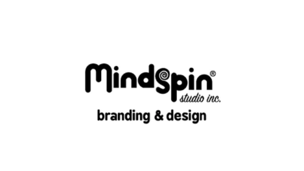 Mindspin Studio logo in playful black typography with a spiral design, emphasizing their creative branding and design expertise in Hamilton.