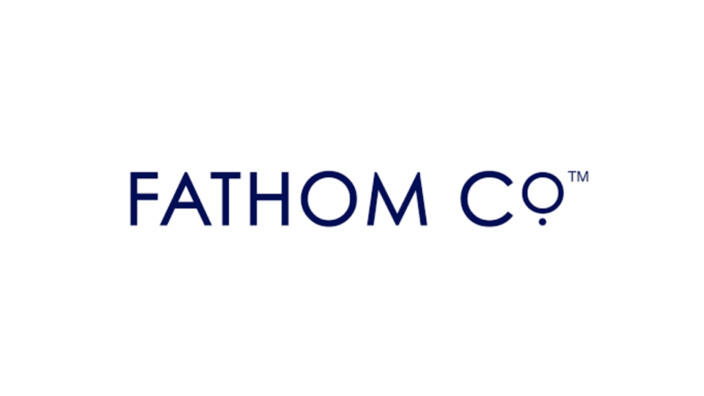 Fathom Co. logo in clean navy blue text with a modern serif font, representing a boutique communications and PR agency based in Ontario, Canada, known for storytelling and media relations in travel and lifestyle sectors.
