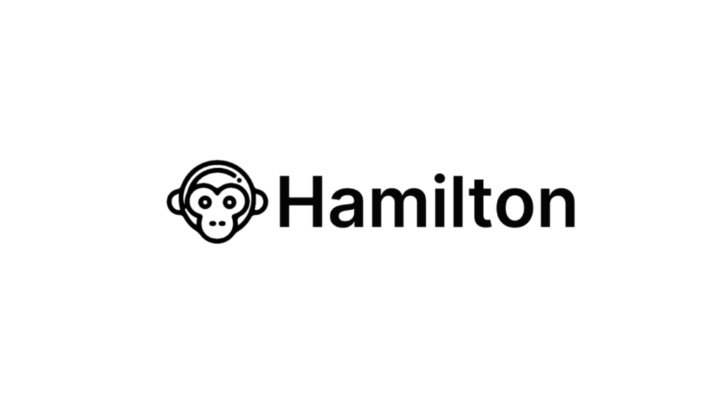 “Hamilton Emails logo featuring a minimalist black monkey face icon paired with bold black text — representing a creative email marketing agency.”