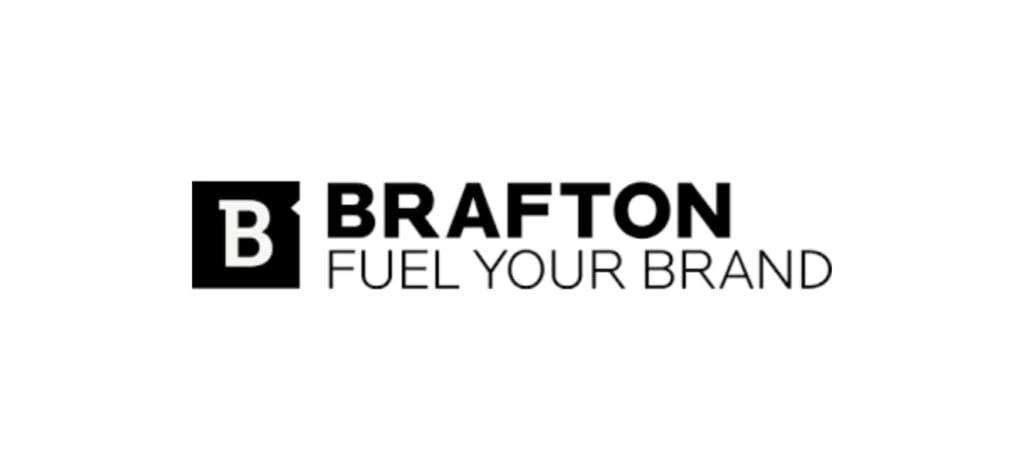 Brafton logo in black and white, with a bold “B” icon and the slogan “Fuel Your Brand”, representing their focus on performance-driven content marketing.

