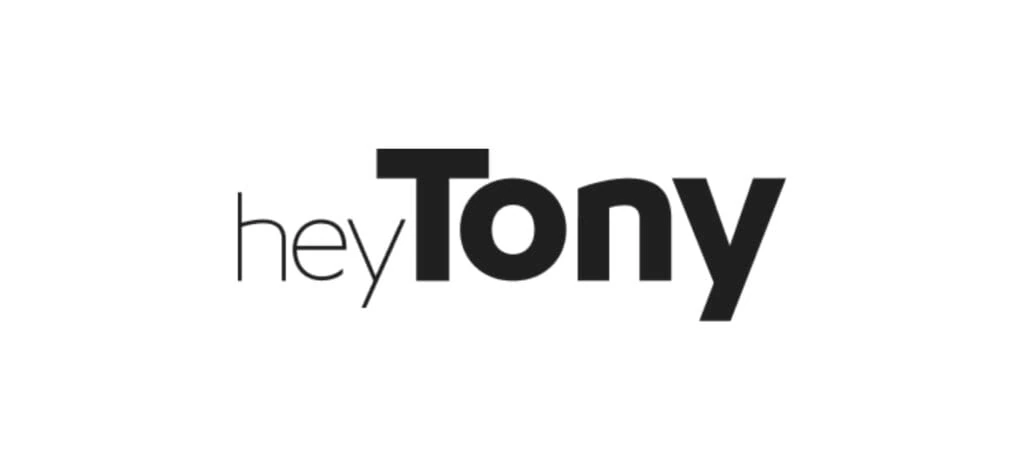 "HeyTony agency logo in bold black typography with playful contrast between thin and thick lettering, representing a creative and modern digital branding studio."