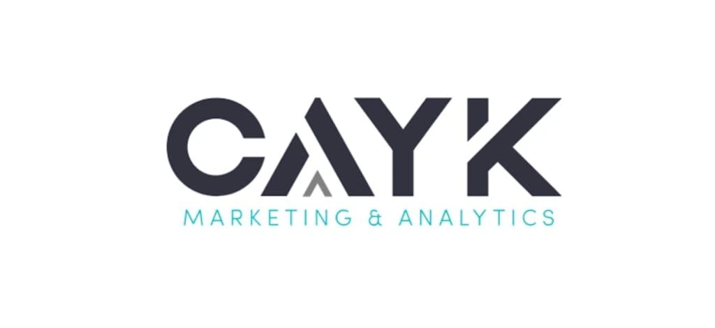 "CAYK Marketing & Analytics logo in dark font with blue tagline, symbolizing a data-driven marketing agency in Hamilton"