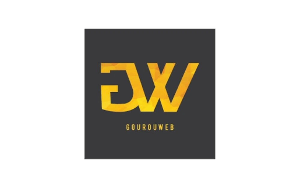 GourouWeb logo with bold yellow geometric letters "GW" on a charcoal background, highlighting their expertise in web development, SEO, and local digital services in Québec.