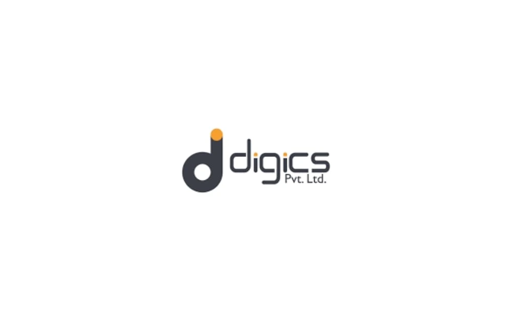 Modern and minimalistic "Digics Pvt. Ltd." logo featuring a stylized lowercase "d" with an orange dot, and clean typography in dark gray and orange on a white background.