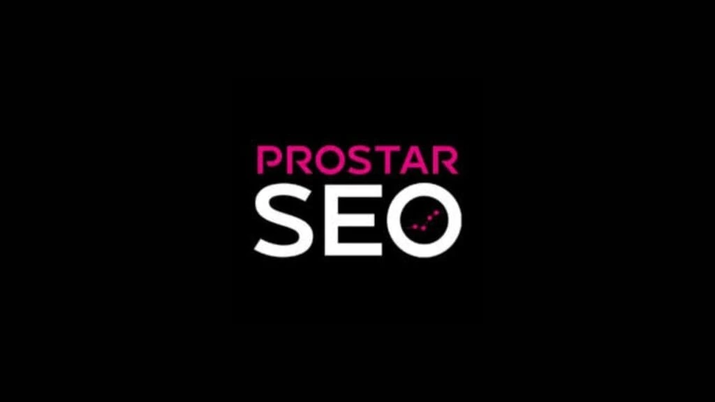 ProStar SEO logo with modern bold font in pink and white on a black background