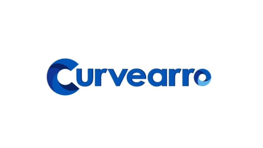 Curvearro logo with bold blue lettering, starting and ending with stylized C and O elements forming curved arrows, representing dynamic digital strategy.
