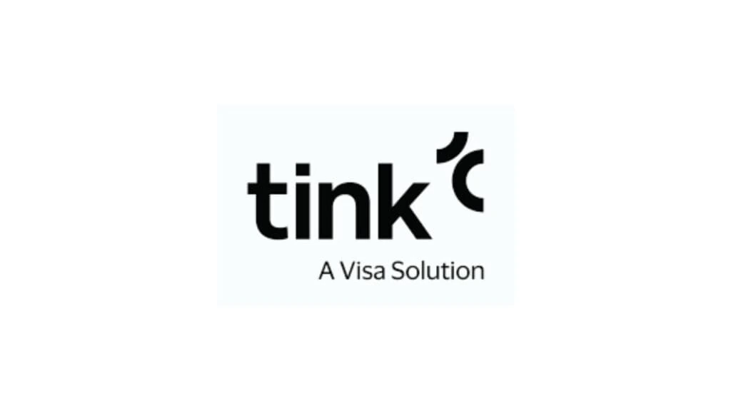 Tink logo with black lowercase text followed by a curved graphic symbol, and the tagline “A Visa Solution” beneath, representing corporate digital services.
