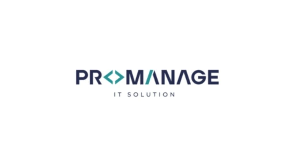 ProManage IT Solution logo with bold navy text and teal coding brackets integrated into the word “ProManage,” symbolizing digital expertise.