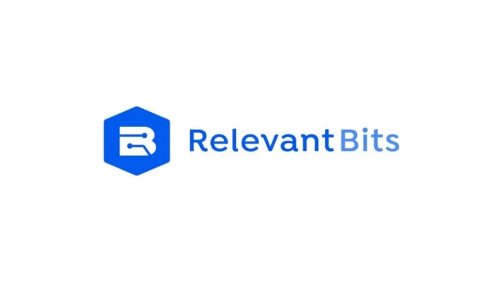 "Relevant Bits logo with a blue hexagonal symbol and circuit-inspired letter R, representing data-driven web development and UX design."