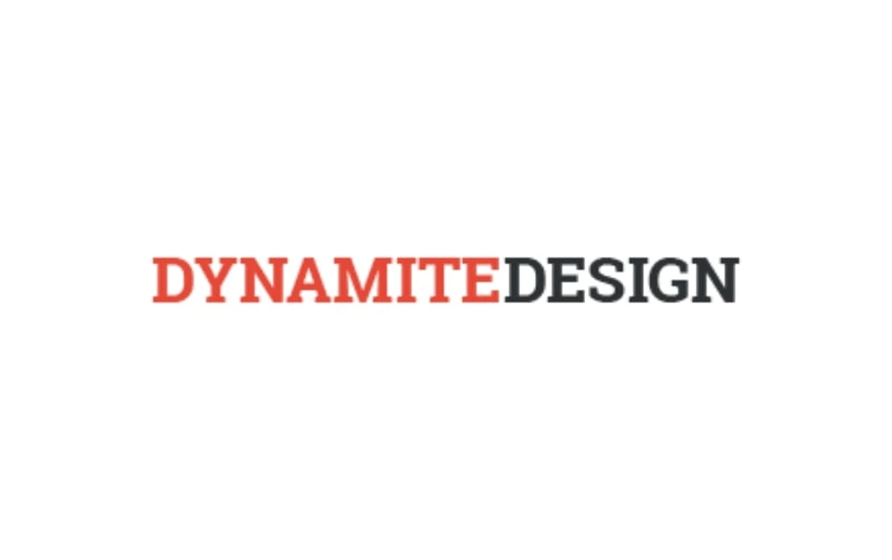 "Dynamite Design agency logo with bold red and black typography, representing a creative branding and digital marketing firm in Winnipeg, Canada."