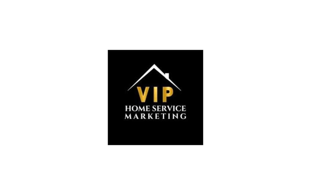 Logo of VIP Home Service Marketing — featuring a gold “VIP” text under a roofline icon on a black background, representing a marketing agency specialized in home service businesses.