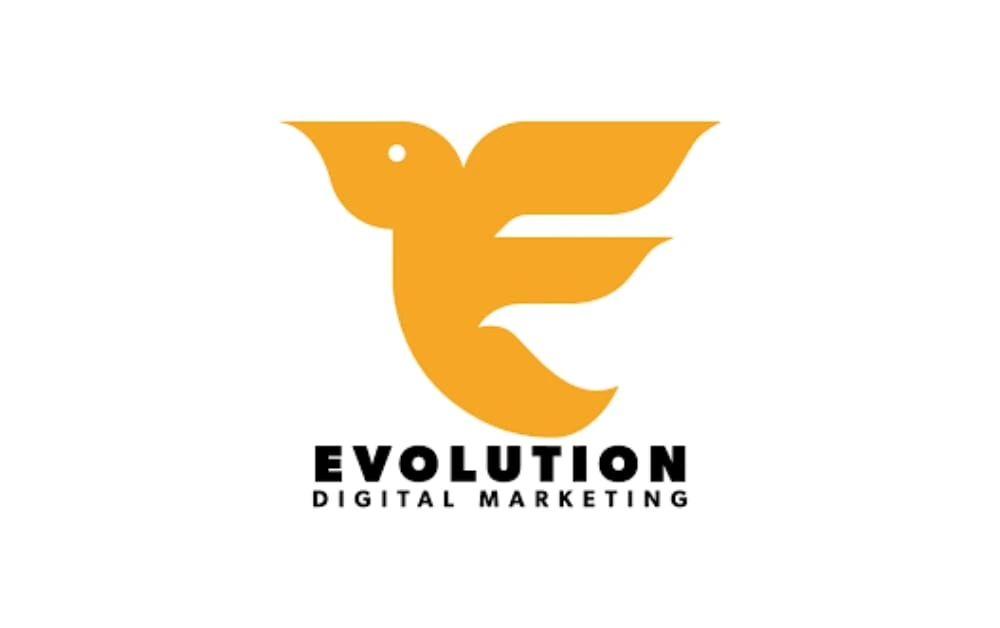 Yellow bird-shaped logo with bold text reading “Evolution Digital Marketing” — symbolizing a creative content marketing agency based in Winnipeg.