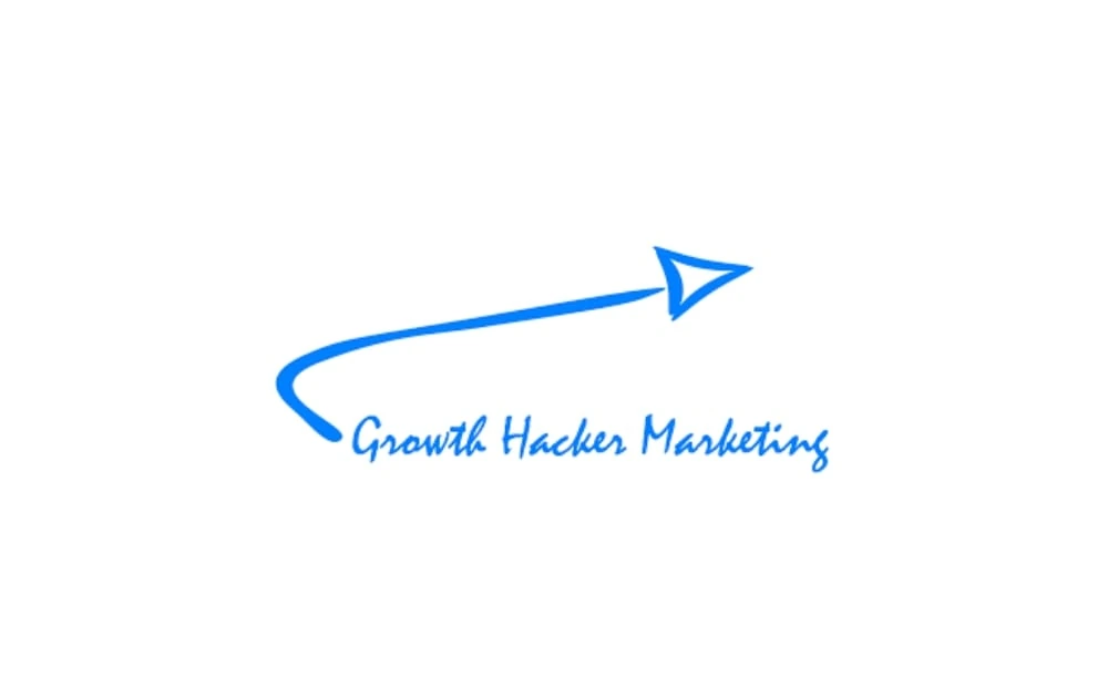 Simple white background with a blue arrow and handwritten-style text reading “Growth Hacker Marketing” — symbolizing growth-driven digital marketing services in Winnipeg.