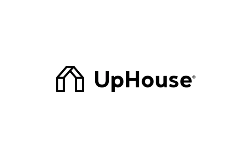 Logo of UpHouse showing a simple black house-shaped line icon next to the brand name “UpHouse” in black text on a white background.