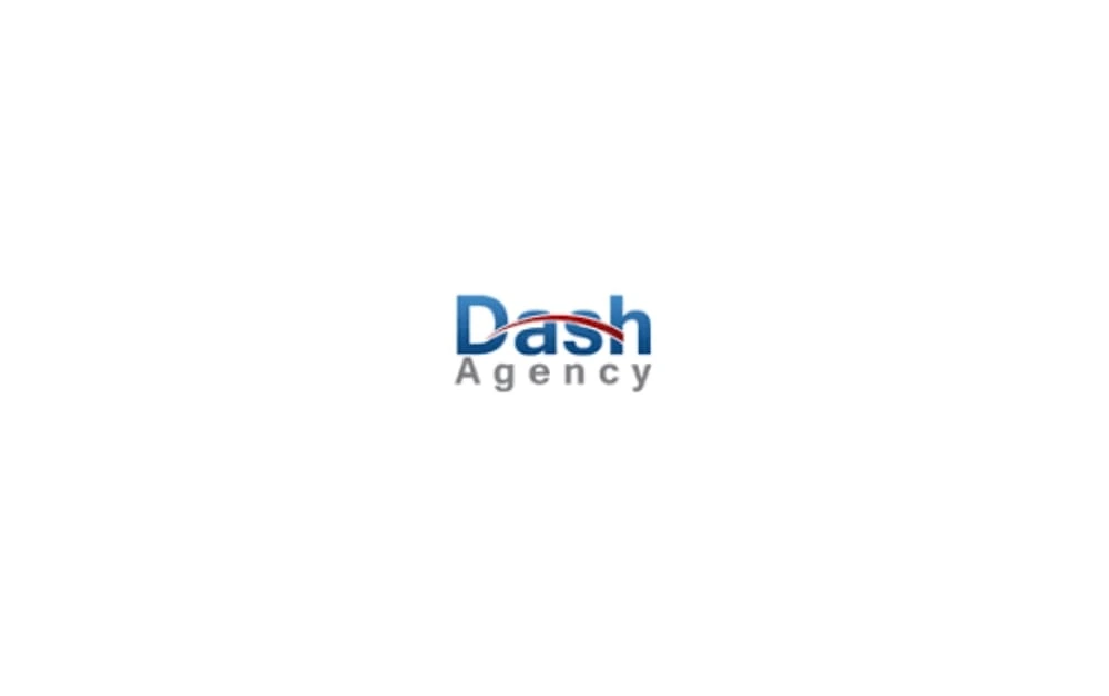 Logo of Dash Agency with the word “Dash” in blue with a red swoosh across the top and “Agency” written in gray below on a white background.