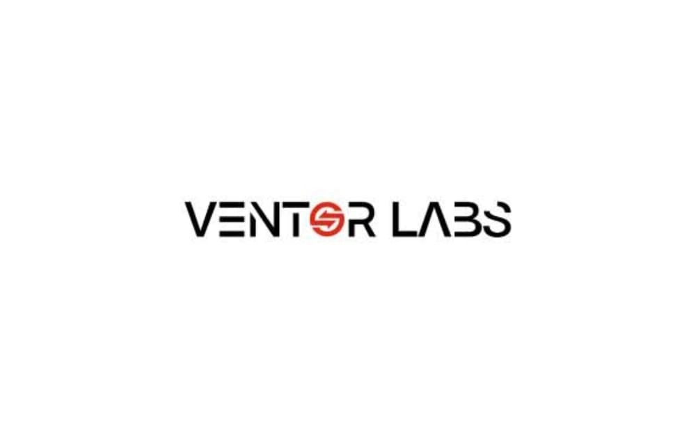 Logo of Ventor Labs with the name written in bold black uppercase letters, with a red circular “S” design in place of the letter “O.”