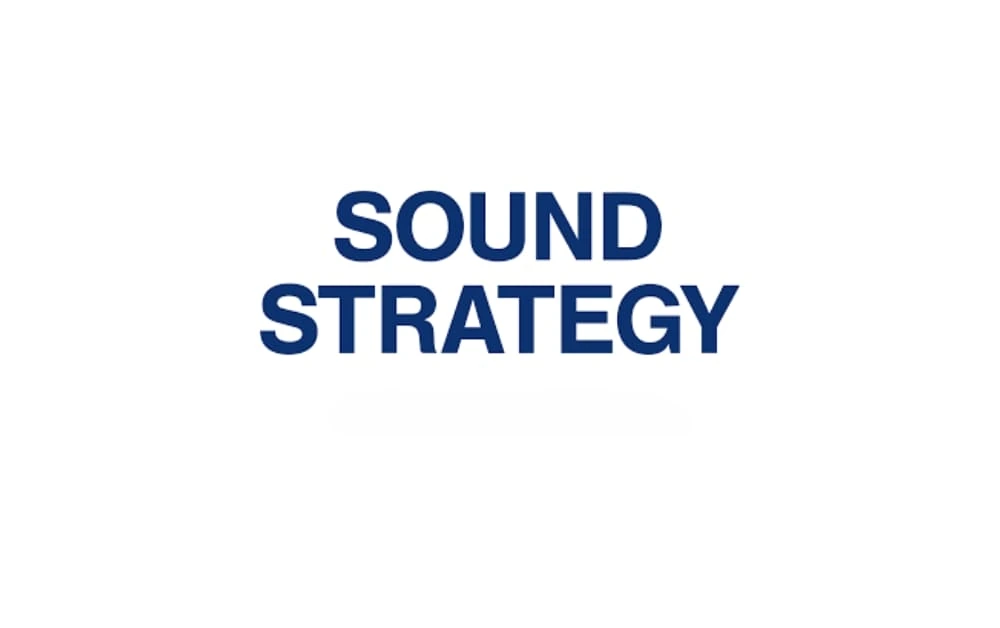 Simple, bold, dark blue text reading “SOUND STRATEGY” in uppercase sans-serif font on a plain white background.