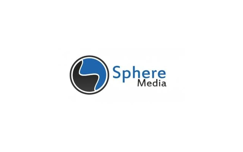 Sphere Media logo with a circular black-and-blue swirl icon next to the company name written in blue and black text.