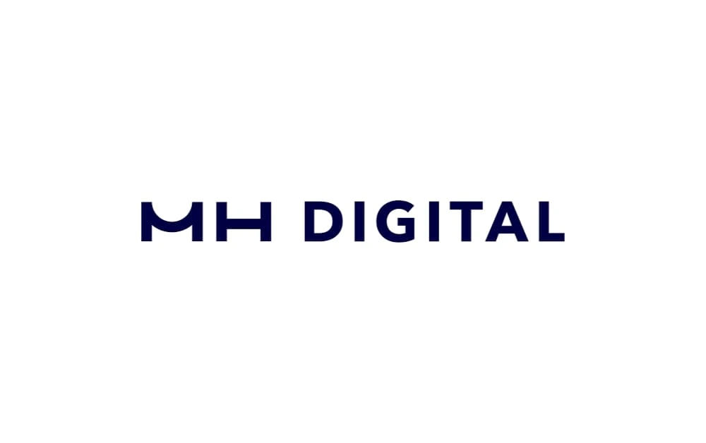 Minimalist MH Digital logo with navy-blue text spelling “MH DIGITAL” in a bold, modern font on a white background.