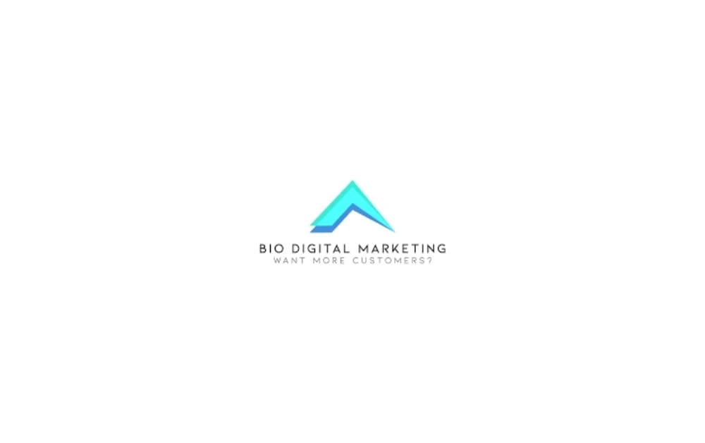 BIO Digital Marketing logo with a light blue upward-pointing arrow over the tagline “Want More Customers?” in gray text.
