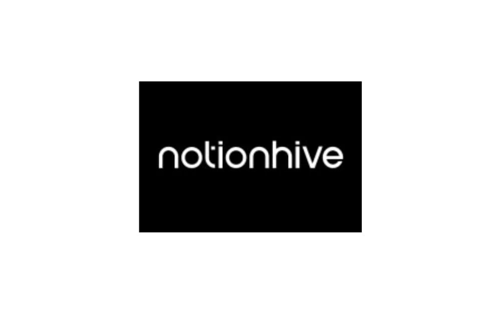 Minimalist black and white logo of Notionhive with lowercase rounded text on a dark background.