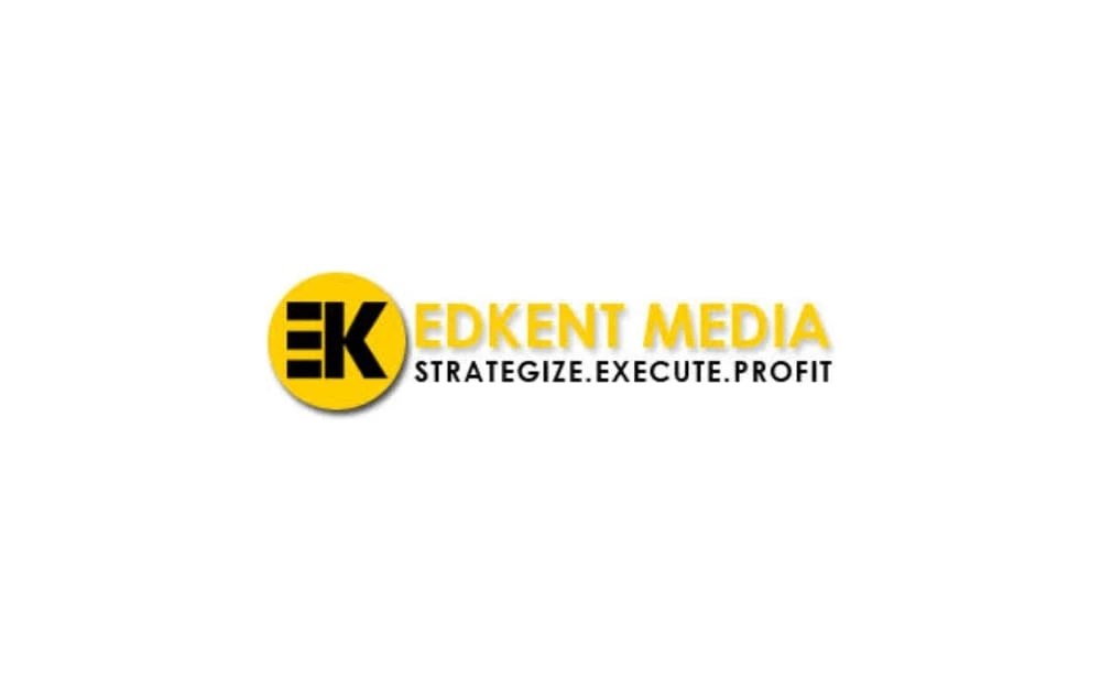 Edkent Media logo with a bold yellow circle enclosing “EK” initials, and “EDKENT MEDIA” in yellow text with the tagline “STRATEGIZE. EXECUTE. PROFIT.” in black.