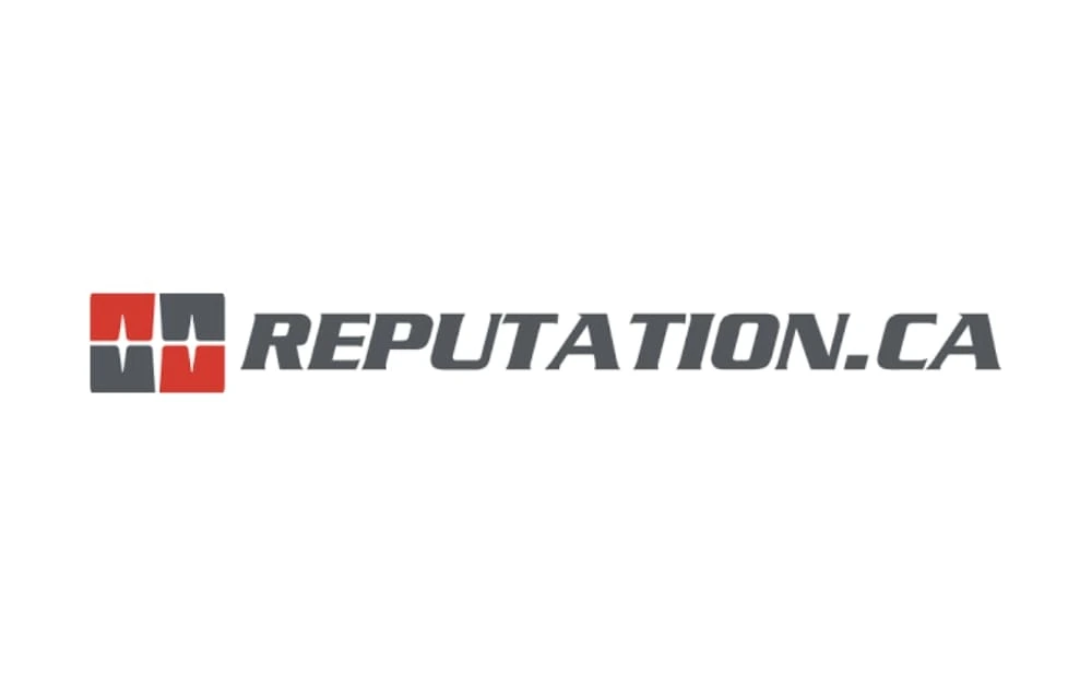 Logo of Reputation.ca, a leading online reputation management agency in Quebec City, featuring bold grey typography with a red and grey emblem.