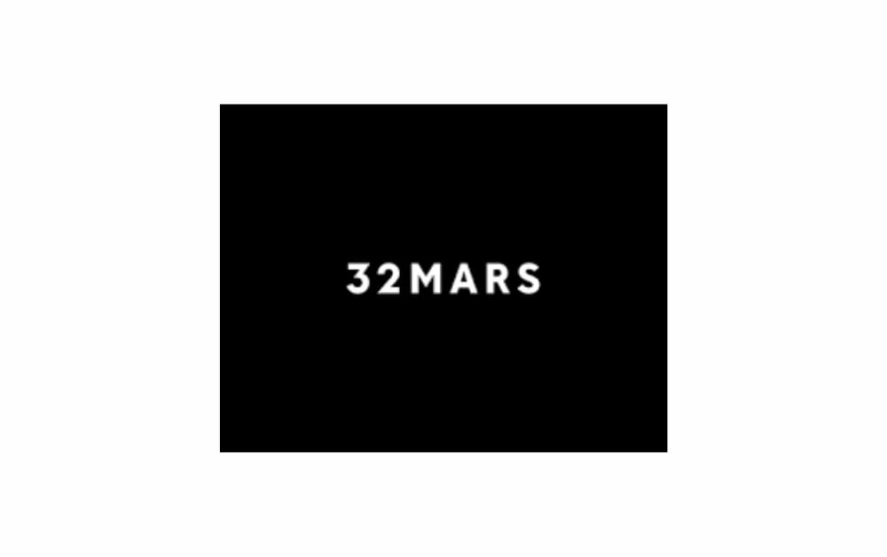 32MARS agency logo with minimal white text on a black background, representing a sleek and modern creative studio.