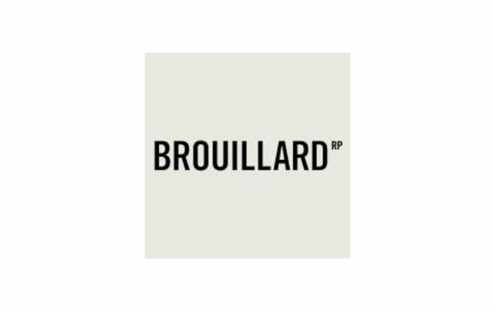 BROUILLARD RP logo with bold black typography on a light gray background – The image features the official logo of BROUILLARD RP, a communications or public relations agency. The word “BROUILLARD” is displayed in bold, uppercase black letters with a clean, modern sans-serif font, followed by the smaller superscript “RP” indicating “Relations Publiques” (Public Relations in French). The minimalist design and neutral color scheme emphasize professionalism and clarity, reflecting a strong brand identity in the PR and media industry.