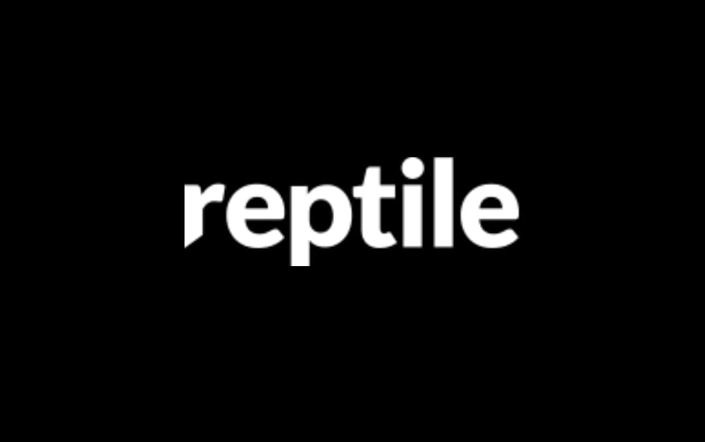 "Reptile Brand Logo: A bold and straightforward design featuring the word 'reptile' in white lowercase letters on a stark black background, conveying a sleek and modern brand identity."