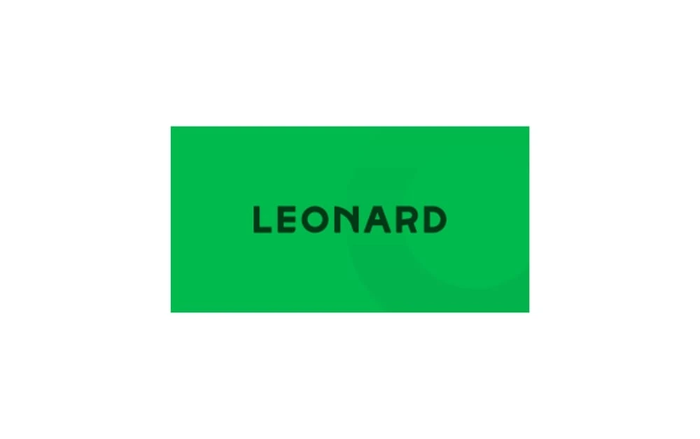 LEONARD logo with bold black text on a bright green background, reflecting a clean, vibrant branding approach—likely a creative or consulting agency.