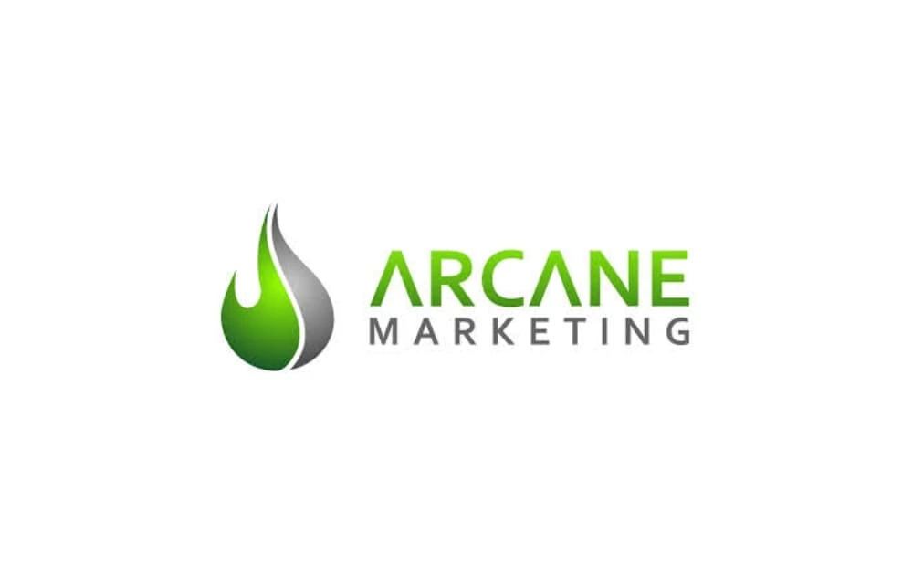 Arcane Marketing logo with a green and gray flame icon, emphasizing a dynamic, results-focused digital marketing and SEO company.