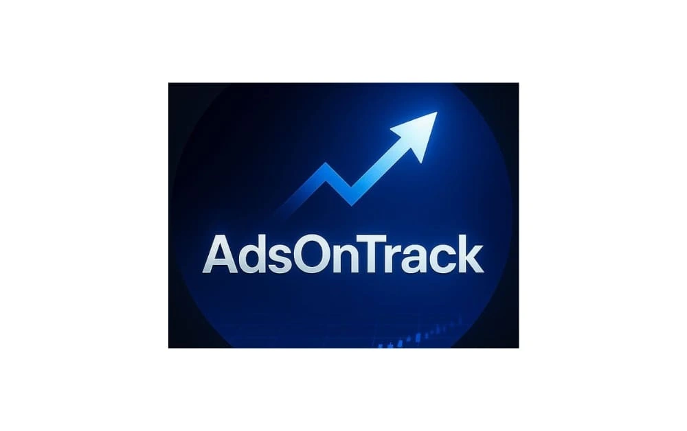 Ads On Track logo with a blue upward arrow over a dark blue gradient background and white text “AdsOnTrack” — representing a Winnipeg PPC agency focused on lead generation and paid ads.