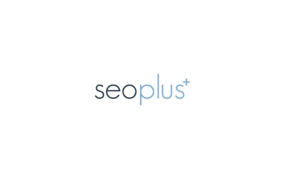 seoplus+ logo in minimalist style, using lowercase letters with "seo" in dark gray and "plus+" in soft blue.