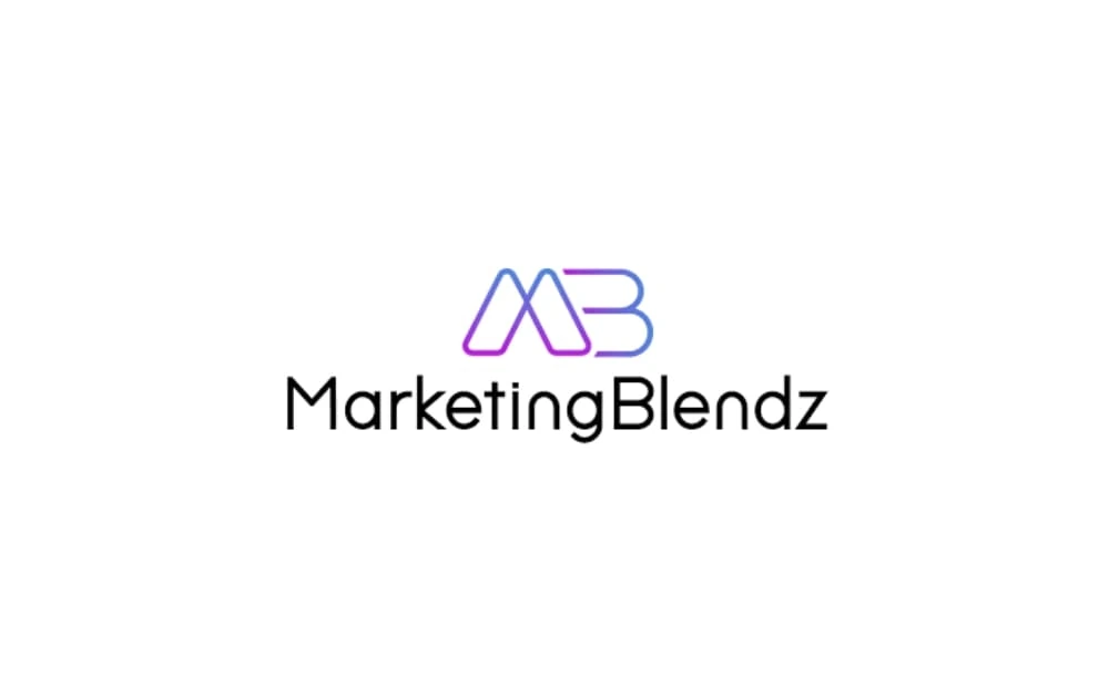  Marketing Blendz logo with overlapping M and B initials in gradient purple and blue, and clean black typography beneath, representing a digital marketing agency with a tech-forward brand.