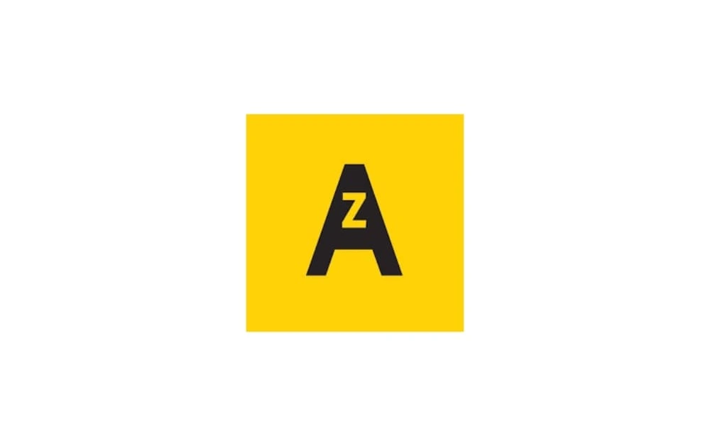 Bold yellow square logo with a large black letter “A” and small “z” inside, representing Alphabet Creative's A-to-Z content and branding solutions.