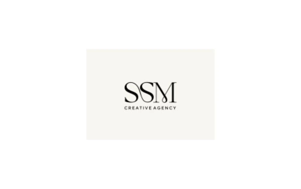 Elegant black and white logo for SSM Creative Agency, featuring stylized serif lettering and minimalist branding design.