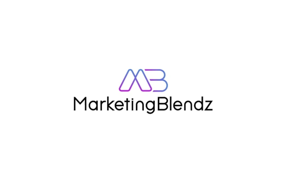 Logo of Marketing Blendz with a gradient purple and blue “MB” monogram above the agency name written in clean black text on a white background.