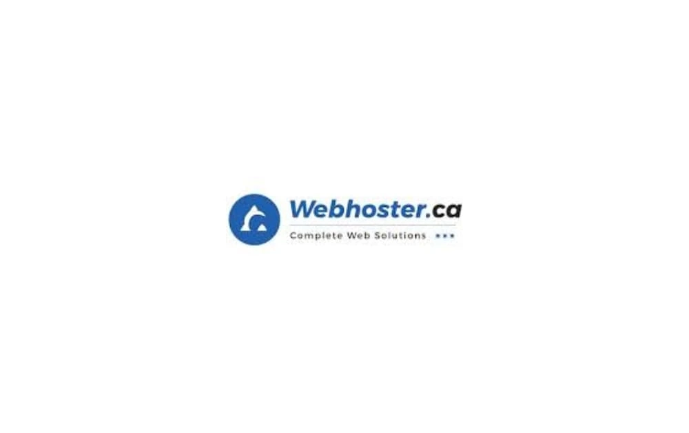Logo of Webhoster.ca with a blue circle and house icon to the left, followed by blue and black text “Webhoster.ca” and the tagline “Complete Web Solutions.”