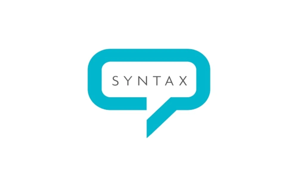 Syntax Strategic logo with a turquoise speech bubble containing the word 'SYNTAX' in uppercase gray letters.