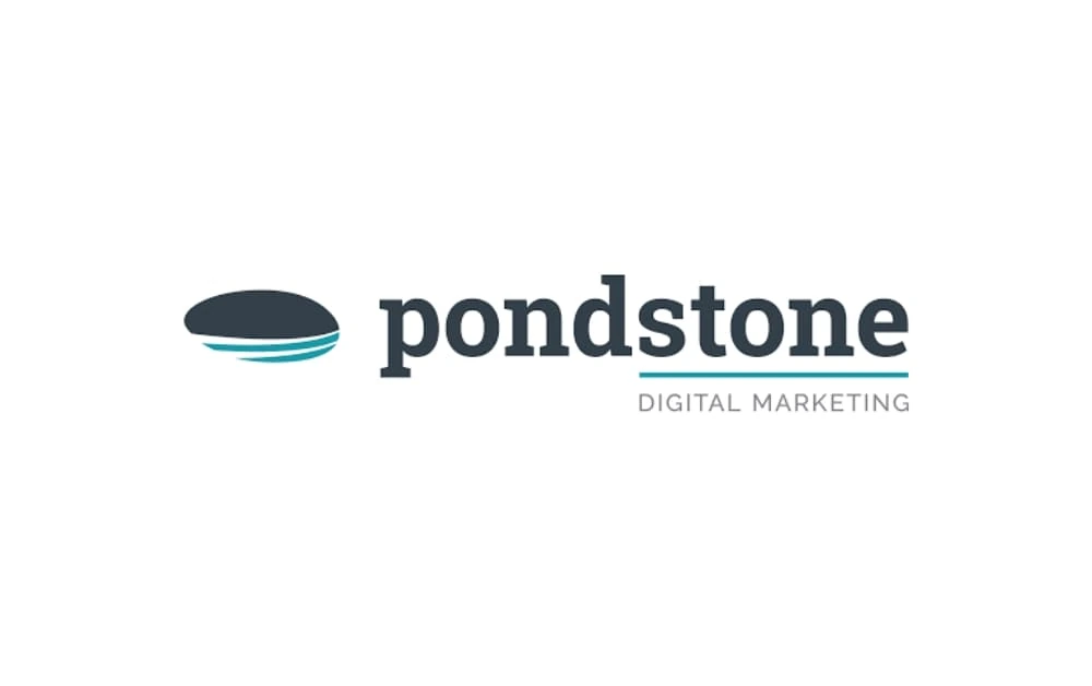 "Pondstone Digital Marketing logo with a stylized ripple design and clean dark-blue typography"