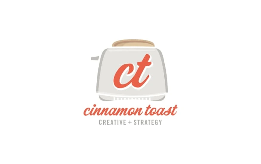 Logo showing a toaster with initials “ct” in orange and the name Cinnamon Toast underneath in a handwritten font.

